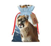 SDTYKHJ Christmas Gift Bags with Tags Christmas Drawstring Bag Animal Mountain Lion Gift Wrapping Sacks Bags Cloth Pouches Personalized Xmas Candy Bag Reusable Party Favor Pouch Medium