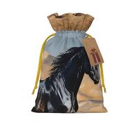 SDTYKHJ Christmas Gift Bags with Tags Christmas Drawstring Bag Black Arabian Horse Gift Wrapping Sacks Bags Cloth Pouches Personalized Xmas Candy Bag Reusable Party Favor Pouch Small