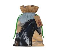 SDTYKHJ Christmas Gift Bags with Tags Christmas Drawstring Bag Black Arabian Horse Gift Wrapping Sacks Bags Cloth Pouches Personalized Xmas Candy Bag Reusable Party Favor Pouch Medium