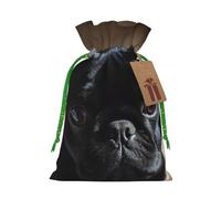 SDTYKHJ Christmas Gift Bags with Tags Christmas Drawstring Bag Black Pug Dog Puppy Gift Wrapping Sacks Bags Cloth Pouches Personalized Xmas Candy Bag Reusable Party Favor Pouch Small