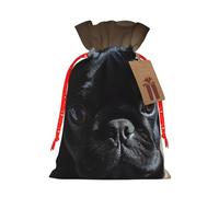 SDTYKHJ Christmas Gift Bags with Tags Christmas Drawstring Bag Black Pug Dog Puppy Gift Wrapping Sacks Bags Cloth Pouches Personalized Xmas Candy Bag Reusable Party Favor Pouch Small