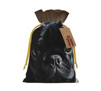 SDTYKHJ Christmas Gift Bags with Tags Christmas Drawstring Bag Black Pug Dog Puppy Gift Wrapping Sacks Bags Cloth Pouches Personalized Xmas Candy Bag Reusable Party Favor Pouch Small