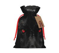 SDTYKHJ Christmas Gift Bags with Tags Christmas Drawstring Bag Black Red Eyed Wolf Gift Wrapping Sacks Bags Cloth Pouches Personalized Xmas Candy Bag Reusable Party Favor Pouch Medium