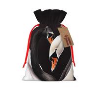 SDTYKHJ Christmas Gift Bags with Tags Christmas Drawstring Bag Black White Swan Love Heart Gift Wrapping Sacks Bags Cloth Pouches Personalized Xmas Candy Bag Reusable Party Favor Pouch Medium