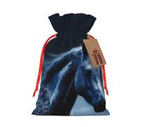 SDTYKHJ Christmas Gift Bags with Tags Christmas Drawstring Bag Blue Horse Gift Wrapping Sacks Bags Cloth Pouches Personalized Xmas Candy Bag Reusable Party Favor Pouch Medium