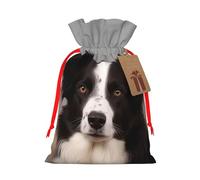 SDTYKHJ Christmas Gift Bags with Tags Christmas Drawstring Bag Border Collie Gift Wrapping Sacks Bags Cloth Pouches Personalized Xmas Candy Bag Reusable Party Favor Pouch Medium