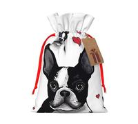 SDTYKHJ Christmas Gift Bags with Tags Christmas Drawstring Bag Boston Terrier Dog Gift Wrapping Sacks Bags Cloth Pouches Personalized Xmas Candy Bag Reusable Party Favor Pouch Medium