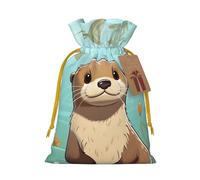 SDTYKHJ Christmas Gift Bags with Tags Christmas Drawstring Bag Cartoon Cute Otter Gift Wrapping Sacks Bags Cloth Pouches Personalized Xmas Candy Bag Reusable Party Favor Pouch Small