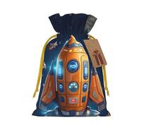 SDTYKHJ Christmas Gift Bags with Tags Christmas Drawstring Bag Cartoon Spaceship Rocket Gift Wrapping Sacks Bags Cloth Pouches Personalized Xmas Candy Bag Reusable Party Favor Pouch Small