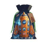 SDTYKHJ Christmas Gift Bags with Tags Christmas Drawstring Bag Cartoon Spaceship Rocket Gift Wrapping Sacks Bags Cloth Pouches Personalized Xmas Candy Bag Reusable Party Favor Pouch Small