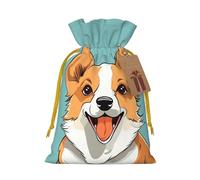 SDTYKHJ Christmas Gift Bags with Tags Christmas Drawstring Bag Corgi Cute Dog Gift Wrapping Sacks Bags Cloth Pouches Personalized Xmas Candy Bag Reusable Party Favor Pouch Medium