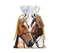 SDTYKHJ Christmas Gift Bags with Tags Christmas Drawstring Bag Couple Horse Gift Wrapping Sacks Bags Cloth Pouches Personalized Xmas Candy Bag Reusable Party Favor Pouch Small