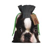SDTYKHJ Christmas Gift Bags with Tags Christmas Drawstring Bag Cute Boston Terrier Gift Wrapping Sacks Bags Cloth Pouches Personalized Xmas Candy Bag Reusable Party Favor Pouch Small
