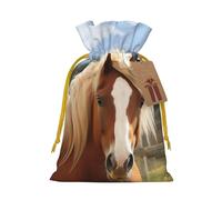 SDTYKHJ Christmas Gift Bags with Tags Christmas Drawstring Bag Cute Brown Horse Gift Wrapping Sacks Bags Cloth Pouches Personalized Xmas Candy Bag Reusable Party Favor Pouch Small