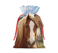 SDTYKHJ Christmas Gift Bags with Tags Christmas Drawstring Bag Cute Brown Horse Gift Wrapping Sacks Bags Cloth Pouches Personalized Xmas Candy Bag Reusable Party Favor Pouch Medium