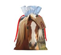 SDTYKHJ Christmas Gift Bags with Tags Christmas Drawstring Bag Cute Brown Horse Gift Wrapping Sacks Bags Cloth Pouches Personalized Xmas Candy Bag Reusable Party Favor Pouch Medium