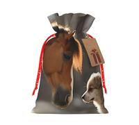 SDTYKHJ Christmas Gift Bags with Tags Christmas Drawstring Bag Cute Dog and Horse Gift Wrapping Sacks Bags Cloth Pouches Personalized Xmas Candy Bag Reusable Party Favor Pouch Small