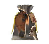 SDTYKHJ Christmas Gift Bags with Tags Christmas Drawstring Bag Cute Dog and Horse Gift Wrapping Sacks Bags Cloth Pouches Personalized Xmas Candy Bag Reusable Party Favor Pouch Small