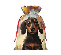 SDTYKHJ Christmas Gift Bags with Tags Christmas Drawstring Bag Dachshund Hot Air Balloon Gift Wrapping Sacks Bags Cloth Pouches Personalized Xmas Candy Bag Reusable Party Favor Pouch Small