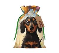 SDTYKHJ Christmas Gift Bags with Tags Christmas Drawstring Bag Dachshund Hot Air Balloon Gift Wrapping Sacks Bags Cloth Pouches Personalized Xmas Candy Bag Reusable Party Favor Pouch Medium