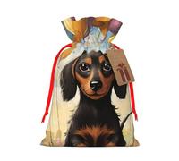 SDTYKHJ Christmas Gift Bags with Tags Christmas Drawstring Bag Dachshund Hot Air Balloon Gift Wrapping Sacks Bags Cloth Pouches Personalized Xmas Candy Bag Reusable Party Favor Pouch Medium