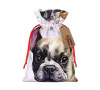 SDTYKHJ Christmas Gift Bags with Tags Christmas Drawstring Bag French little bulldog Gift Wrapping Sacks Bags Cloth Pouches Personalized Xmas Candy Bag Reusable Party Favor Pouch Small