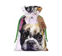 SDTYKHJ Christmas Gift Bags with Tags Christmas Drawstring Bag French little bulldog Gift Wrapping Sacks Bags Cloth Pouches Personalized Xmas Candy Bag Reusable Party Favor Pouch Small
