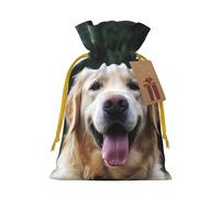 SDTYKHJ Christmas Gift Bags with Tags Christmas Drawstring Bag Funny Golden Retriever Gift Wrapping Sacks Bags Cloth Pouches Personalized Xmas Candy Bag Reusable Party Favor Pouch Medium