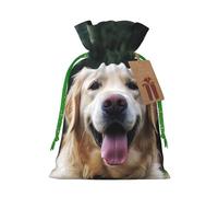 SDTYKHJ Christmas Gift Bags with Tags Christmas Drawstring Bag Funny Golden Retriever Gift Wrapping Sacks Bags Cloth Pouches Personalized Xmas Candy Bag Reusable Party Favor Pouch Small