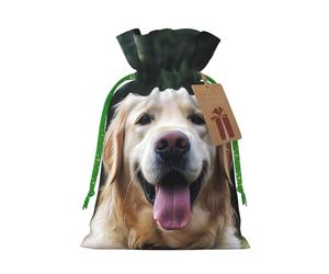 SDTYKHJ Christmas Gift Bags with Tags Christmas Drawstring Bag Funny Golden Retriever Gift Wrapping Sacks Bags Cloth Pouches Personalized Xmas Candy Bag Reusable Party Favor Pouch Small