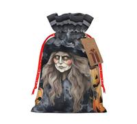SDTYKHJ Christmas Gift Bags with Tags Christmas Drawstring Bag Funny Halloween Decor Witch Gift Wrapping Sacks Bags Cloth Pouches Personalized Xmas Candy Bag Reusable Party Favor Pouch Medium