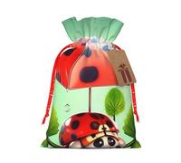 SDTYKHJ Christmas Gift Bags with Tags Christmas Drawstring Bag Funny Ladybug Holding Umbrellas Gift Wrapping Sacks Bags Cloth Pouches Personalized Xmas Candy Bag Reusable Party Favor Pouch Small