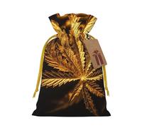 SDTYKHJ Christmas Gift Bags with Tags Christmas Drawstring Bag Golden Cannabis Gift Wrapping Sacks Bags Cloth Pouches Personalized Xmas Candy Bag Reusable Party Favor Pouch Small