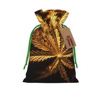 SDTYKHJ Christmas Gift Bags with Tags Christmas Drawstring Bag Golden Cannabis Gift Wrapping Sacks Bags Cloth Pouches Personalized Xmas Candy Bag Reusable Party Favor Pouch Medium