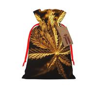 SDTYKHJ Christmas Gift Bags with Tags Christmas Drawstring Bag Golden Cannabis Gift Wrapping Sacks Bags Cloth Pouches Personalized Xmas Candy Bag Reusable Party Favor Pouch Medium
