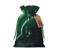SDTYKHJ Christmas Gift Bags with Tags Christmas Drawstring Bag Green wolf Gift Wrapping Sacks Bags Cloth Pouches Personalized Xmas Candy Bag Reusable Party Favor Pouch Medium