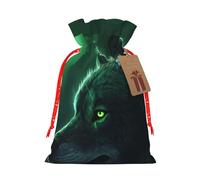 SDTYKHJ Christmas Gift Bags with Tags Christmas Drawstring Bag Green wolf Gift Wrapping Sacks Bags Cloth Pouches Personalized Xmas Candy Bag Reusable Party Favor Pouch Medium