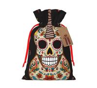 SDTYKHJ Christmas Gift Bags with Tags Christmas Drawstring Bag Guitar Pepper Sugar Skull Gift Wrapping Sacks Bags Cloth Pouches Personalized Xmas Candy Bag Reusable Party Favor Pouch Medium