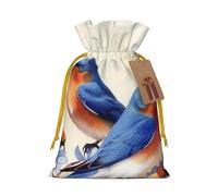 SDTYKHJ Christmas Gift Bags with Tags Christmas Drawstring Bag Happy Bluebirds Gift Wrapping Sacks Bags Cloth Pouches Personalized Xmas Candy Bag Reusable Party Favor Pouch Small