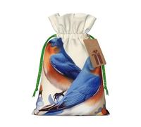 SDTYKHJ Christmas Gift Bags with Tags Christmas Drawstring Bag Happy Bluebirds Gift Wrapping Sacks Bags Cloth Pouches Personalized Xmas Candy Bag Reusable Party Favor Pouch Medium