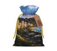 SDTYKHJ Christmas Gift Bags with Tags Christmas Drawstring Bag Hawaii Skyline Diamond Head Volcano Gift Wrapping Sacks Bags Cloth Pouches Personalized Xmas Candy Bag Reusable Party Favor Pouch Medium