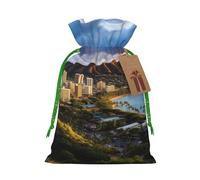 SDTYKHJ Christmas Gift Bags with Tags Christmas Drawstring Bag Hawaii Skyline Diamond Head Volcano Gift Wrapping Sacks Bags Cloth Pouches Personalized Xmas Candy Bag Reusable Party Favor Pouch Medium
