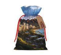 SDTYKHJ Christmas Gift Bags with Tags Christmas Drawstring Bag Hawaii Skyline Diamond Head Volcano Gift Wrapping Sacks Bags Cloth Pouches Personalized Xmas Candy Bag Reusable Party Favor Pouch Medium