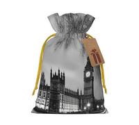 SDTYKHJ Christmas Gift Bags with Tags Christmas Drawstring Bag Houses of parliament Gift Wrapping Sacks Bags Cloth Pouches Personalized Xmas Candy Bag Reusable Party Favor Pouch Small
