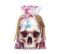 SDTYKHJ Christmas Gift Bags with Tags Christmas Drawstring Bag Human Skull Flowers Gift Wrapping Sacks Bags Cloth Pouches Personalized Xmas Candy Bag Reusable Party Favor Pouch Medium