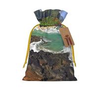 SDTYKHJ Christmas Gift Bags with Tags Christmas Drawstring Bag Kauai Hawaii Seashore Gift Wrapping Sacks Bags Cloth Pouches Personalized Xmas Candy Bag Reusable Party Favor Pouch Small