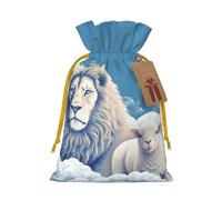 SDTYKHJ Christmas Gift Bags with Tags Christmas Drawstring Bag Lamb with A Lion On The Clouds Gift Wrapping Sacks Bags Cloth Pouches Personalized Xmas Candy Bag Reusable Party Favor Pouch Small