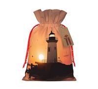 SDTYKHJ Christmas Gift Bags with Tags Christmas Drawstring Bag Lighthouse Sunrise Gift Wrapping Sacks Bags Cloth Pouches Personalized Xmas Candy Bag Reusable Party Favor Pouch Small