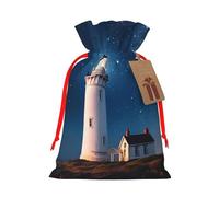 SDTYKHJ Christmas Gift Bags with Tags Christmas Drawstring Bag Lighthouse Under Starry Night Sky Gift Wrapping Sacks Bags Cloth Pouches Personalized Xmas Candy Bag Reusable Party Favor Pouch Small