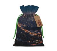 SDTYKHJ Christmas Gift Bags with Tags Christmas Drawstring Bag Los Angeles Skyline Gift Wrapping Sacks Bags Cloth Pouches Personalized Xmas Candy Bag Reusable Party Favor Pouch Small